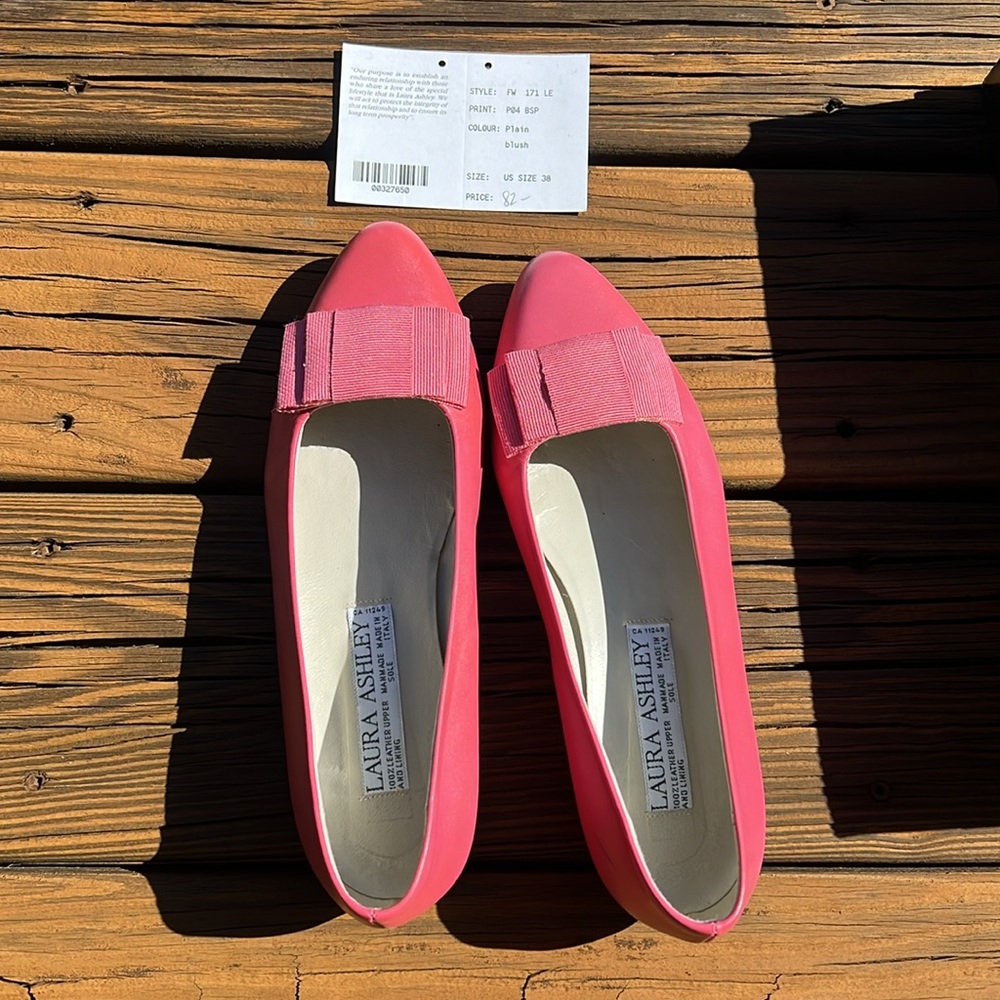 Laura Ashley Bubble Gum Pink Tuxedo Bow Leather Flats.